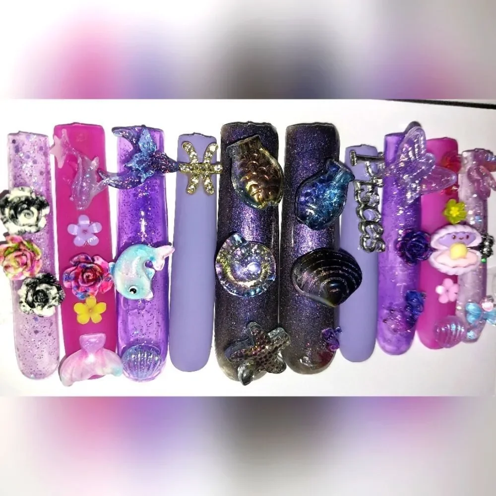 Hand crafted ladie's custom Pisces Girl 10pc xxxl acrylic press on nails